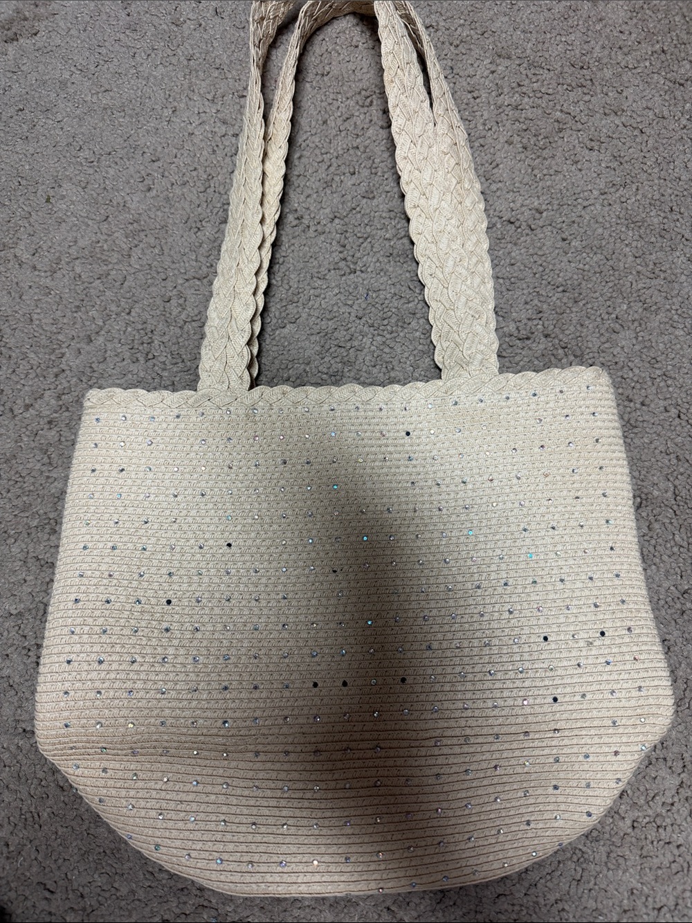 Cappelli Straworld Cream Braided Handle Tote with Sparkle Studs